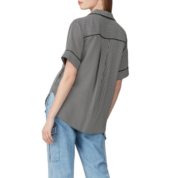 Rag & Bone Luca Woman’s Short Sleeve Silk Blouse Sz‎ PXS Striped Black/White - Picture 4 of 15